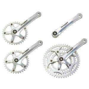 Pédalier tandem route STRONGLIGHT Impact triple 48x38x28 dents 9/10V avec relais 39 dents argent